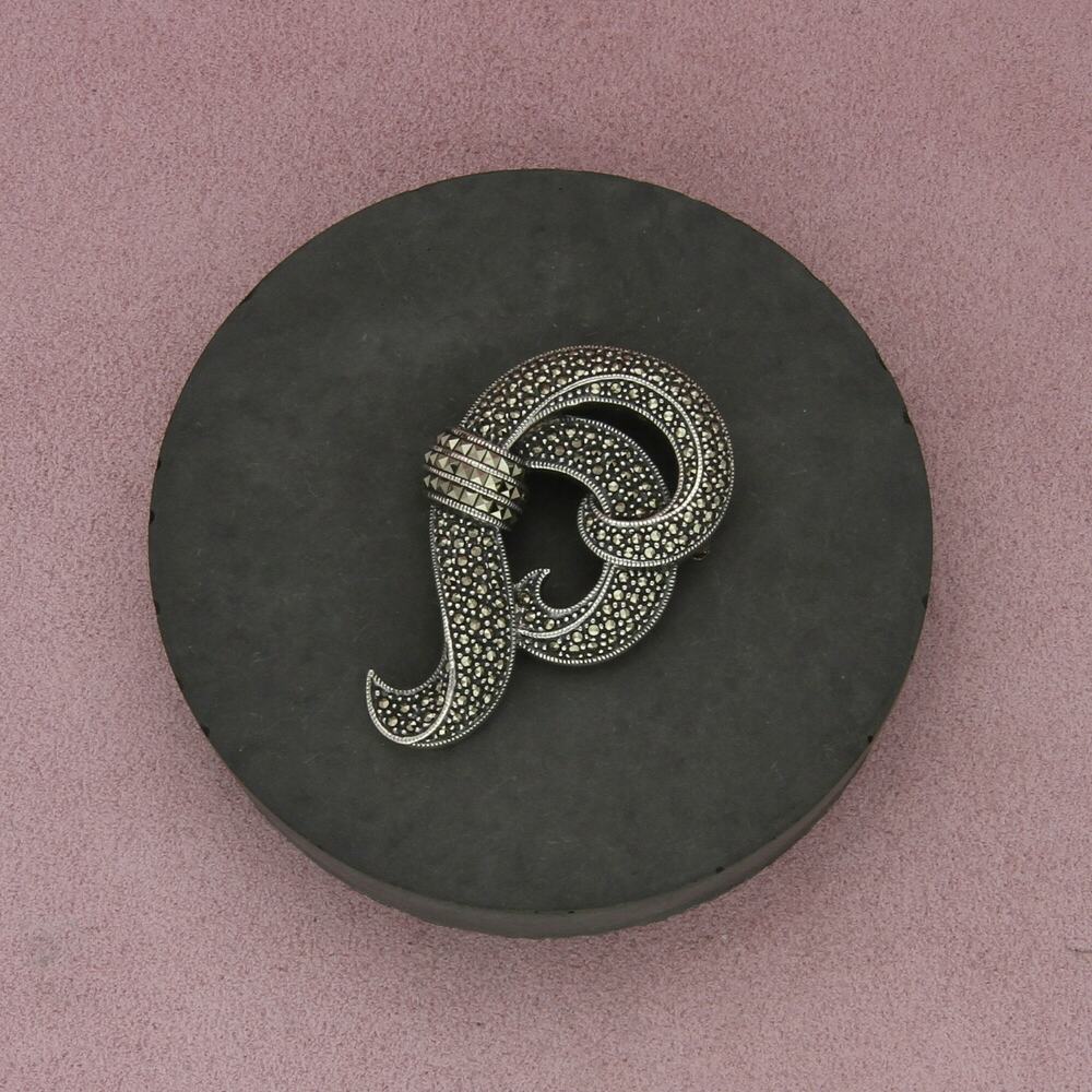judith jack sterling silver marcasite studded scroll brooch